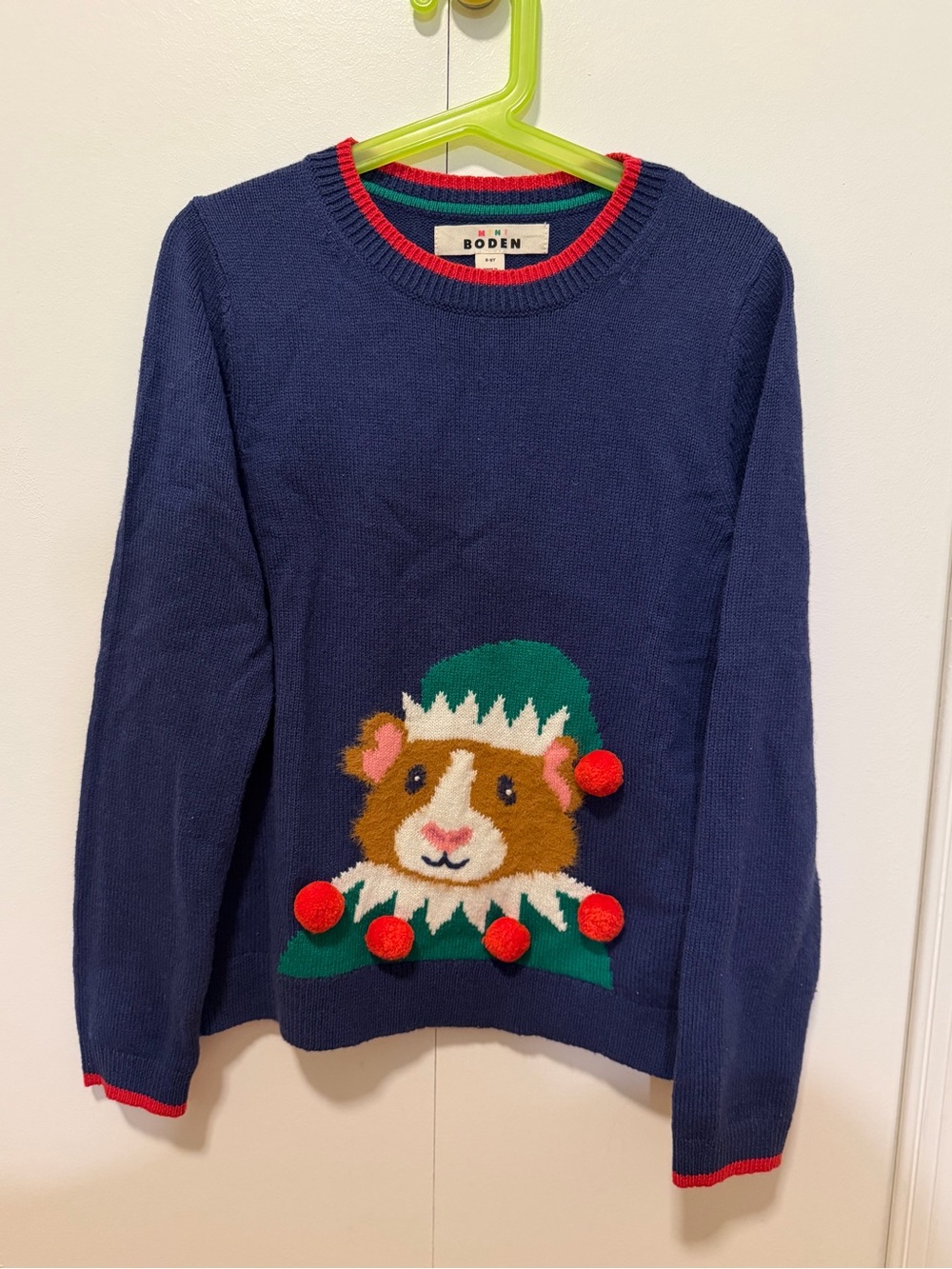 Boden Navy Holiday Guinea Pig Pom-Pom Sweater